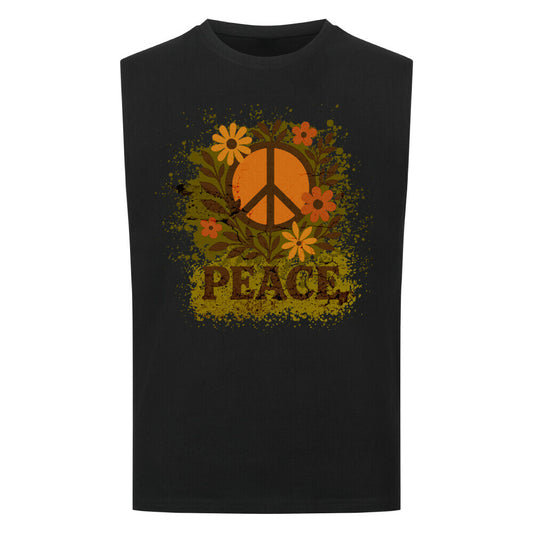 Ärmelloses Oversized T-Shirt aus der Toripros PEACE Kollektion – Flowers PEACE Design in Schwarz, modernes Statement-Piece mit floraler Friedensbotschaft