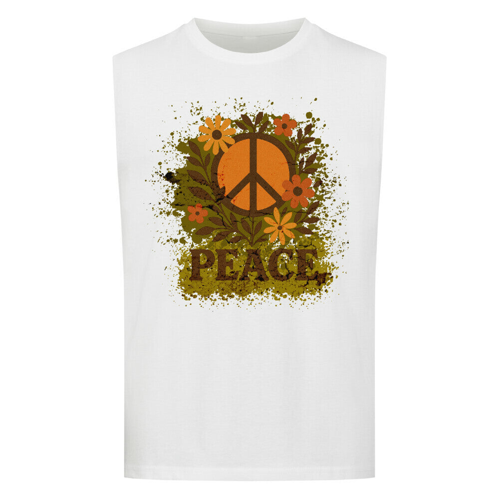 Ärmelloses Oversized T-Shirt aus der Toripros PEACE Kollektion – Flowers PEACE Design in Weiß, nachhaltiges Statement-Piece mit floraler Friedensbotschaft