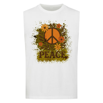 Ärmelloses Oversized T-Shirt aus der Toripros PEACE Kollektion – Flowers PEACE Design in Weiß, nachhaltiges Statement-Piece mit floraler Friedensbotschaft