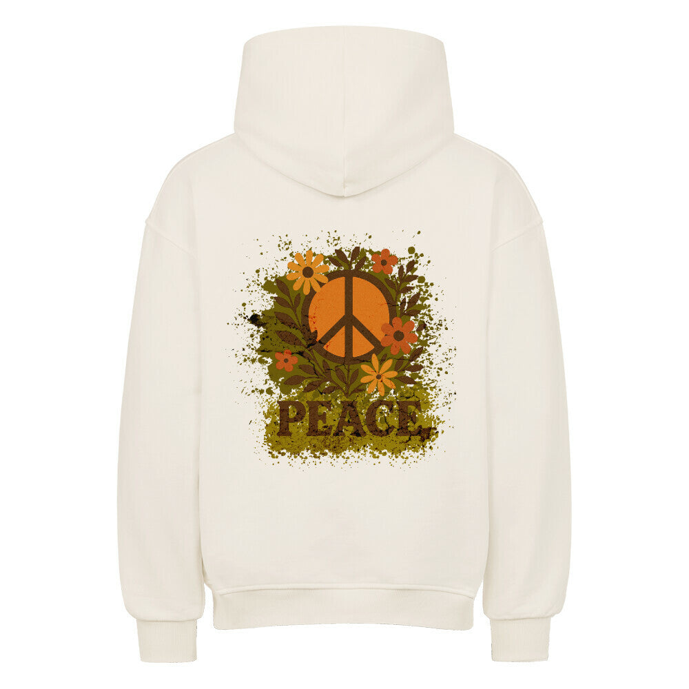 Oversized Hoodie aus der Toripros PEACE Kollektion – Flowers PEACE Design in Natural Raw, natürliches Statement-Piece mit floraler Friedensbotschaft
