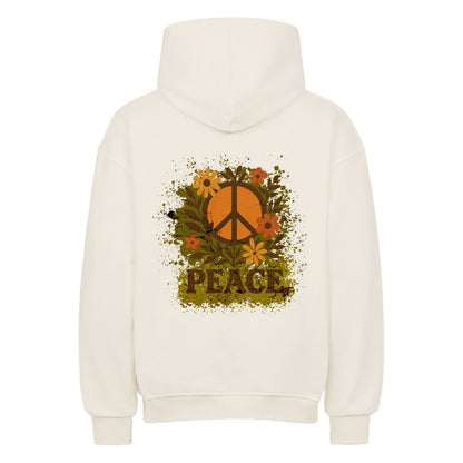 Oversized Hoodie aus der Toripros PEACE Kollektion – Flowers PEACE Design in Natural Raw, natürliches Statement-Piece mit floraler Friedensbotschaft