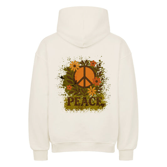 Oversized Hoodie aus der Toripros PEACE Kollektion – Flowers PEACE Design in Natural Raw, natürliches Statement-Piece mit floraler Friedensbotschaft
