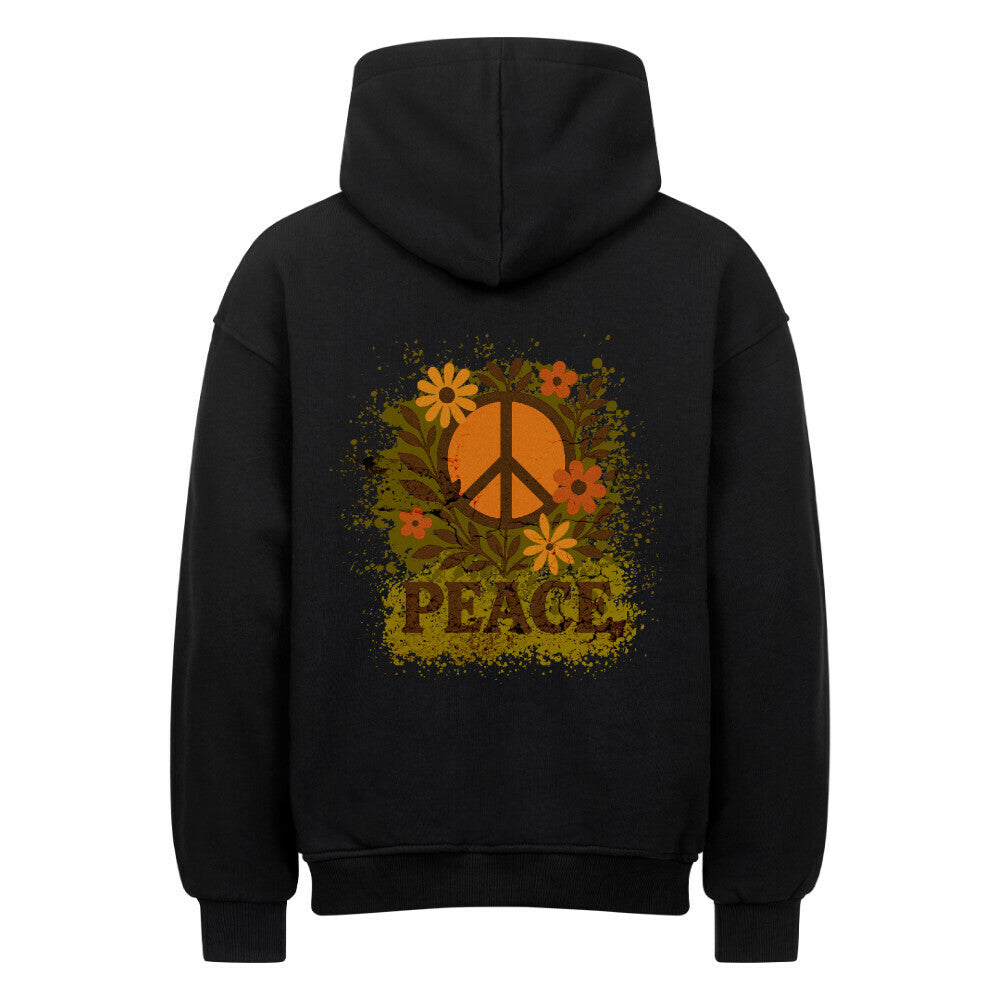 Oversized Hoodie aus der Toripros PEACE Kollektion – Flowers PEACE Design in Schwarz, modernes Statement-Piece mit floraler Friedensbotschaft