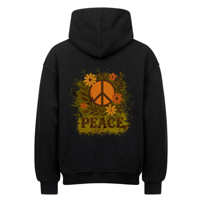 Oversized Hoodie aus der Toripros PEACE Kollektion – Flowers PEACE Design in Schwarz, modernes Statement-Piece mit floraler Friedensbotschaft