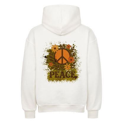 Oversized Hoodie aus der Toripros PEACE Kollektion – Flowers PEACE Design in Weiß, nachhaltiges Statement-Piece mit floraler Friedensbotschaft