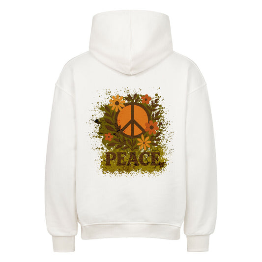 Oversized Hoodie aus der Toripros PEACE Kollektion – Flowers PEACE Design in Weiß, nachhaltiges Statement-Piece mit floraler Friedensbotschaft
