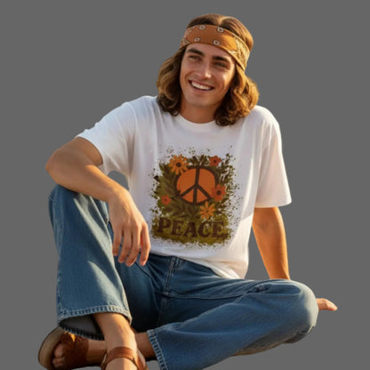IOversized Shirt aus der Toripros PEACE Kollektion – Flowers PEACE Design in Weiß, nachhaltiges Statement-Piece mit floraler Friedensbotschaft