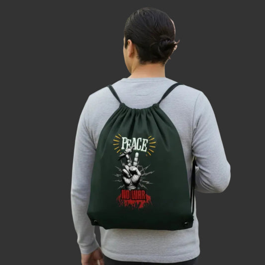 Gym Bag aus der Toripros PEACE Kollektion – PEACE no WAR Design in Schwarz, modernes Statement-Piece mit klarer Friedensbotschaft