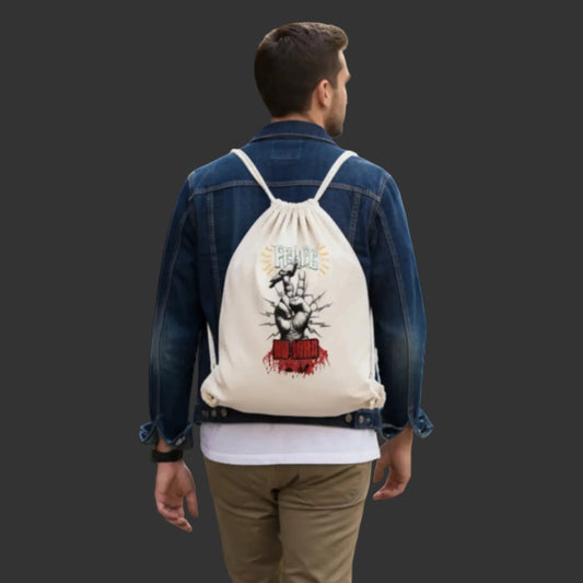 Gym Bag aus der Toripros PEACE Kollektion – PEACE no WAR Design in Natural, nachhaltiges Statement-Piece mit klarer Friedensbotschaft