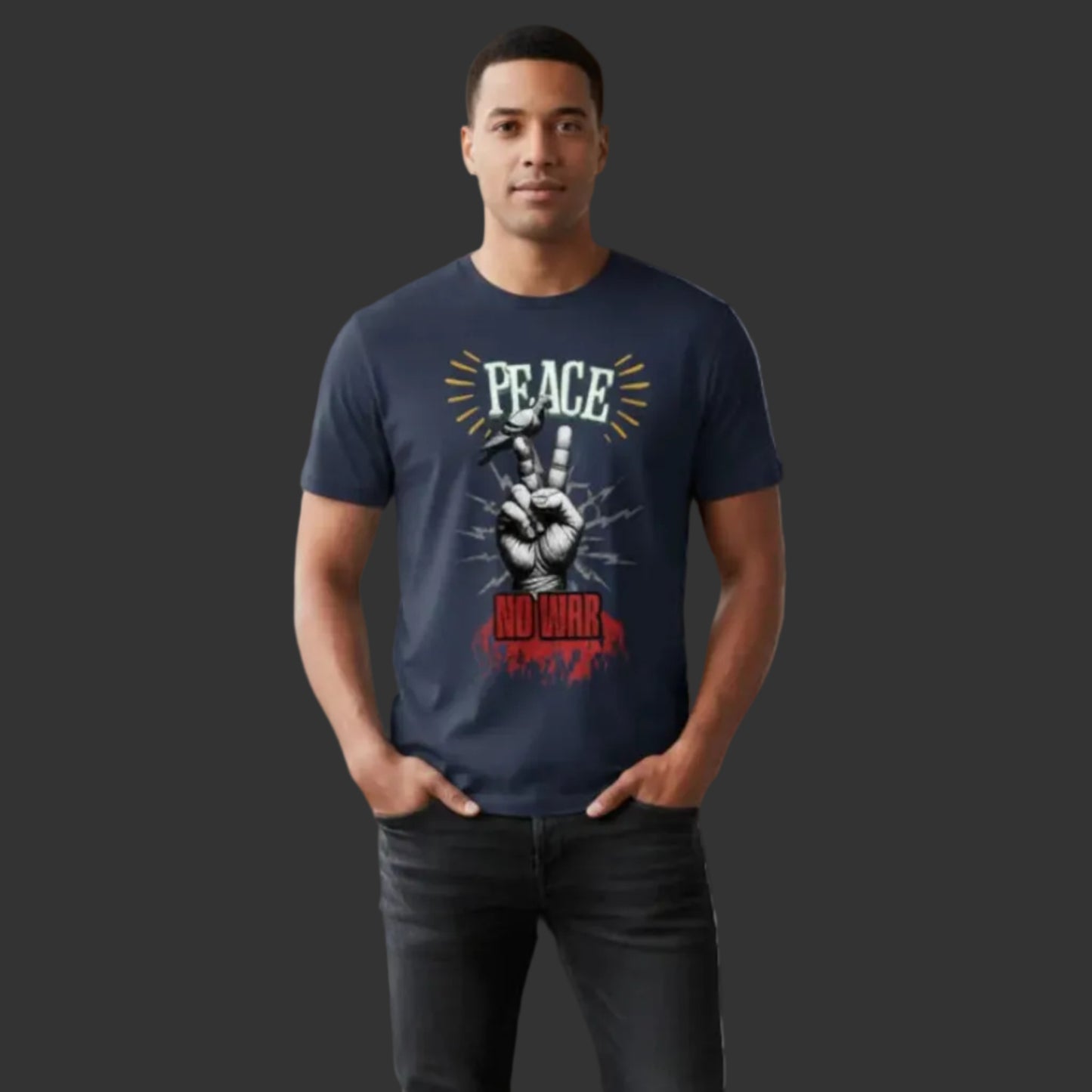 Premium T-Shirt aus der Toripros PEACE Kollektion – PEACE no WAR Design in French Navy, stilvolles Statement-Piece mit klarer Friedensbotschaft