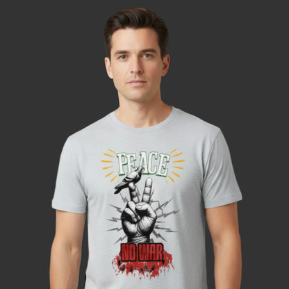 Premium T-Shirt aus der Toripros PEACE Kollektion – PEACE no WAR Design in Heather Grey, zeitloses Statement-Piece mit klarer Friedensbotschaft