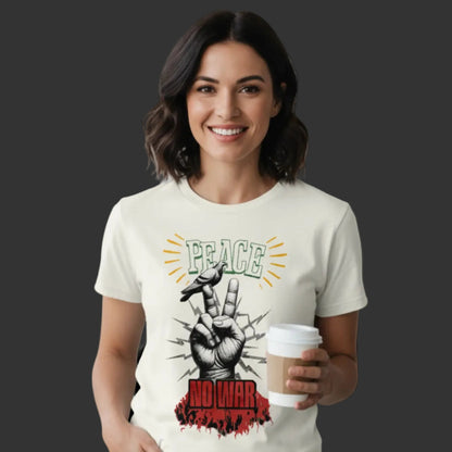 Premium T-Shirt aus der Toripros PEACE Kollektion – PEACE no WAR Design in Natural Raw, natürliches Statement-Piece mit klarer Friedensbotschaft