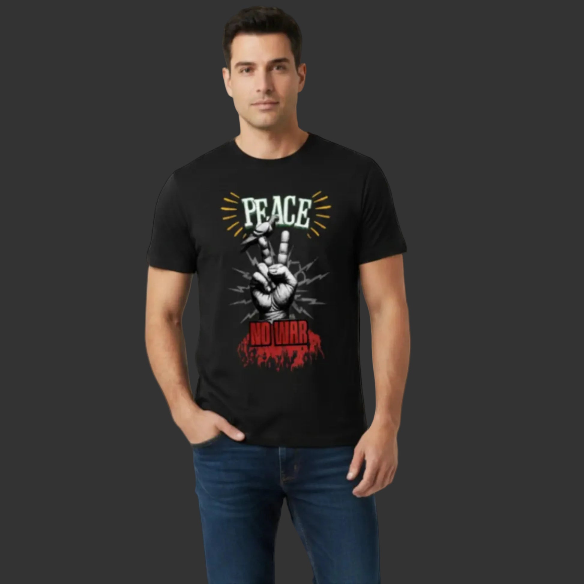 Premium T-Shirt aus der Toripros PEACE Kollektion – PEACE no WAR Design in Schwarz, modernes Statement-Piece mit klarer Friedensbotschaft
