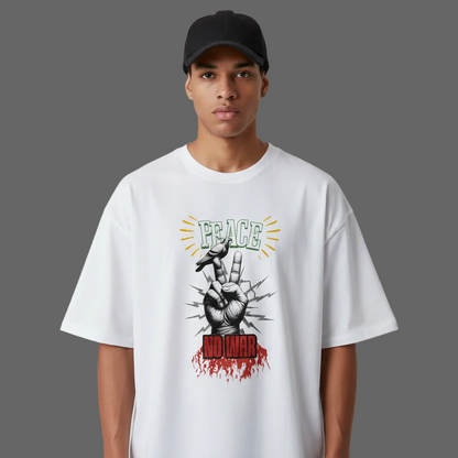 Premium Organic Oversize Blast aus der Toripros PEACE Kollektion – PEACE no WAR Design in Weiß, nachhaltiges Statement-Piece mit klarer Friedensbotschaft
