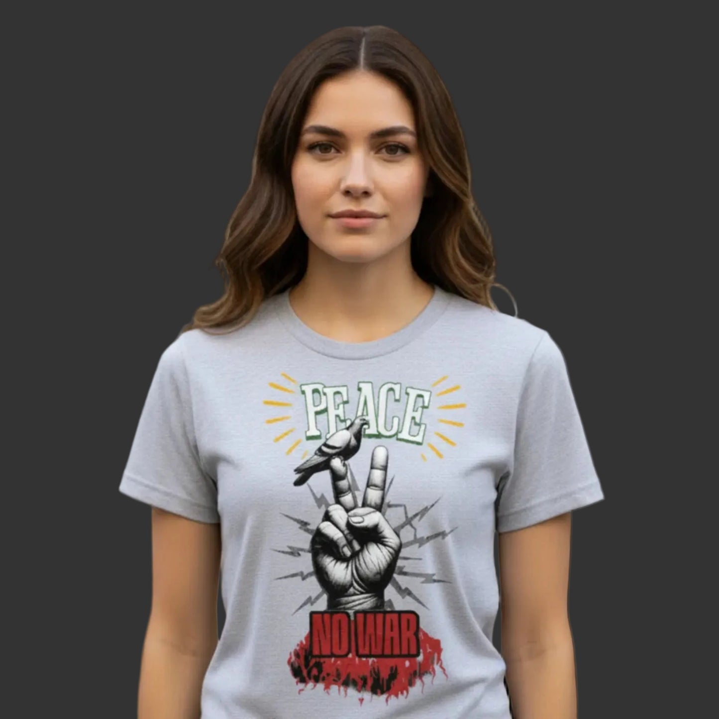 Premium Organic Shirt aus der Toripros PEACE Kollektion – PEACE no WAR Design in Heather Grey, zeitloses Statement-Piece mit klarer Friedensbotschaft