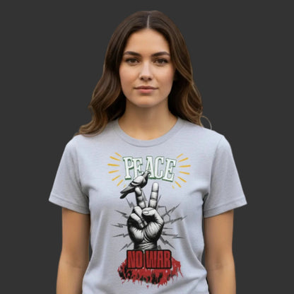 Premium Organic Shirt aus der Toripros PEACE Kollektion – PEACE no WAR Design in Heather Grey, zeitloses Statement-Piece mit klarer Friedensbotschaft