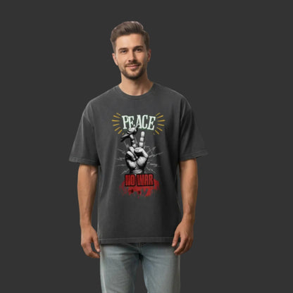 Oversized Shirt aus der Toripros PEACE Kollektion – PEACE no WAR Design in Washed Black, lässiges Statement-Piece mit klarer Friedensbotschaft