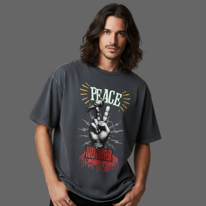 Oversized Shirt aus der Toripros PEACE Kollektion – PEACE no WAR Design in Washed Black, lässiges Statement-Piece mit klarer Friedensbotschaft