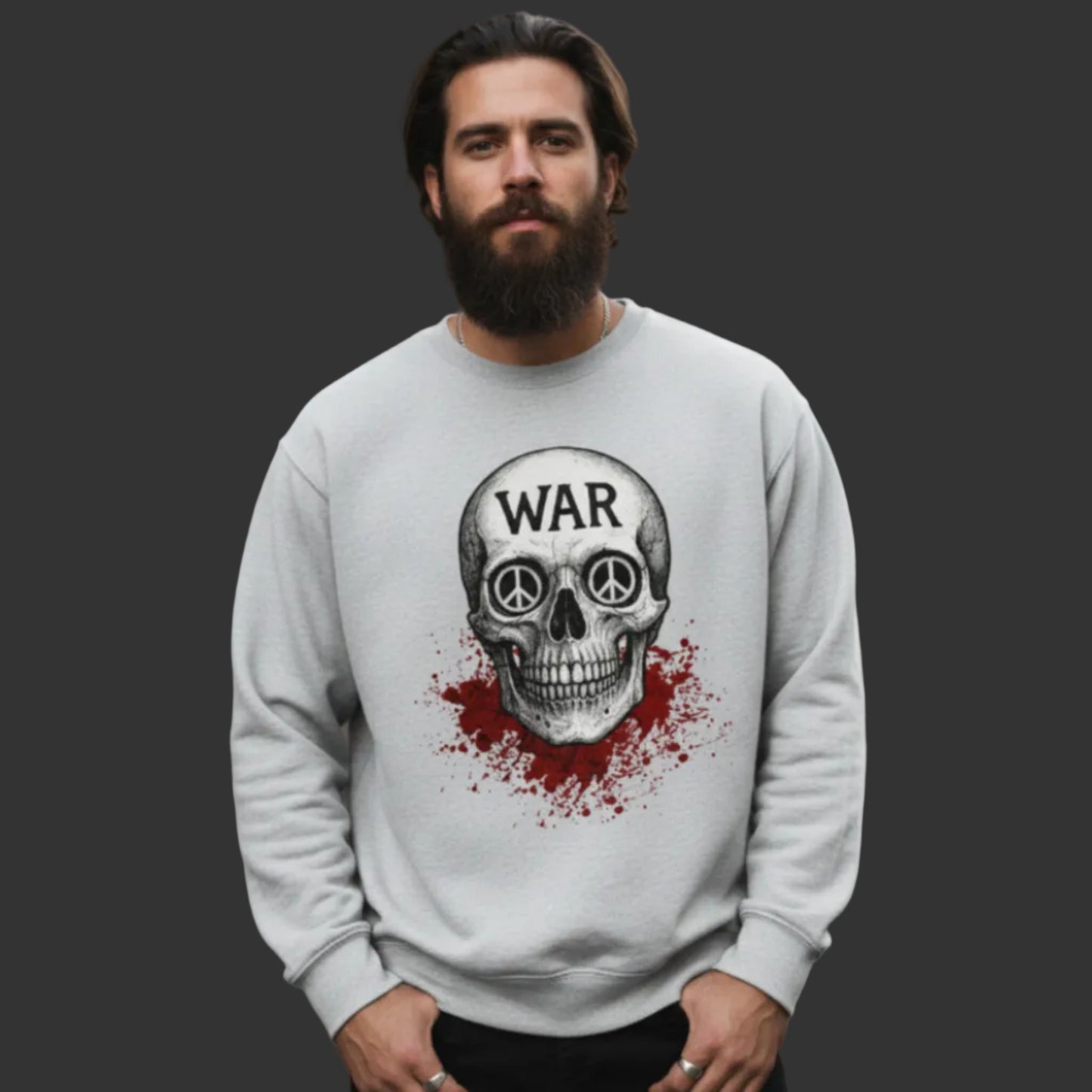 Classic Sweatshirt aus der Toripros PEACE Kollektion – WAR is DEATH Design in Heather Grey, moderner Look mit friedlicher Botschaft und nachhaltigem Stil