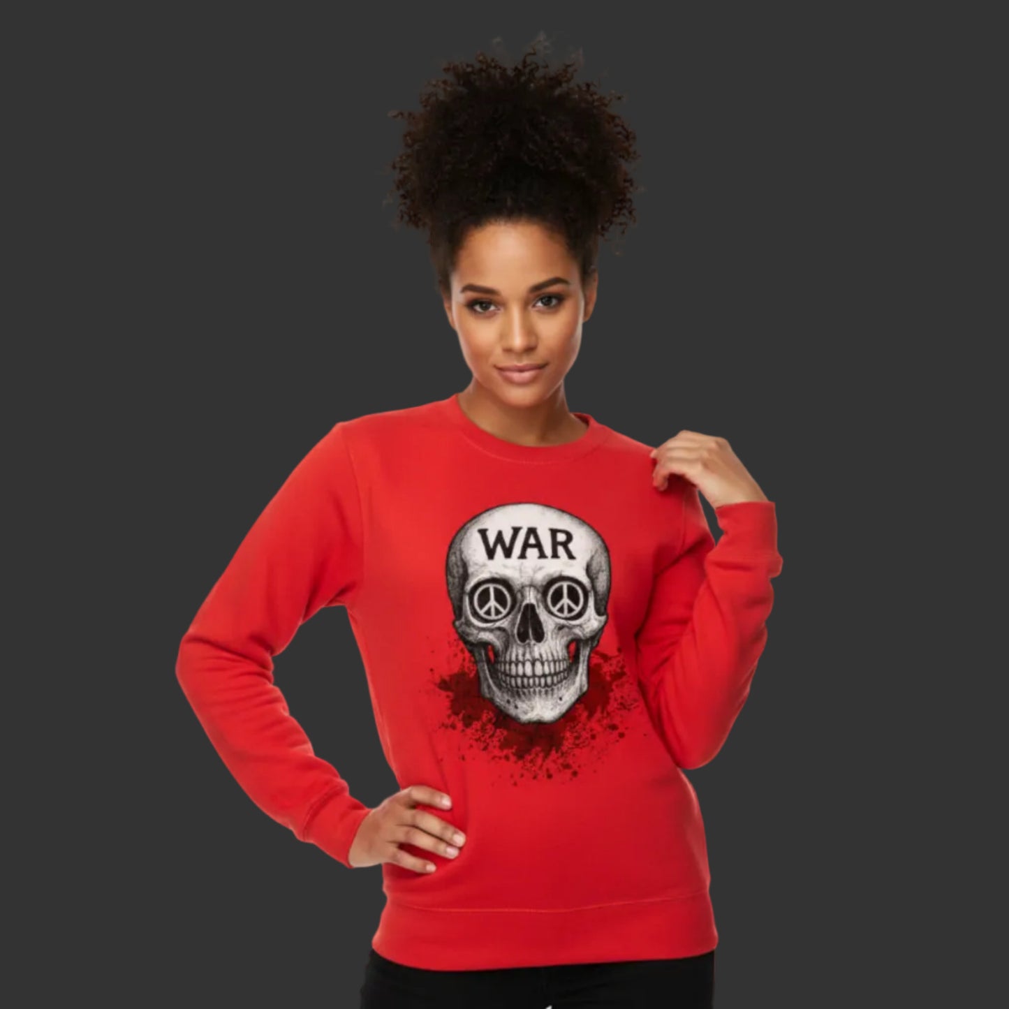 Classic Sweatshirt aus der Toripros PEACE Kollektion – WAR is DEATH Design in Rot, markantes Statement-Piece für Frieden und bewusste Streetwear