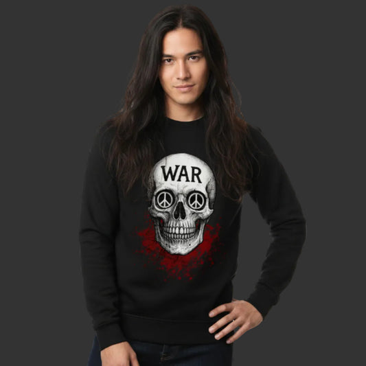 Classic Sweatshirt aus der Toripros PEACE Kollektion – WAR is DEATH Design in Schwarz, stilvolles Statement-Piece für Frieden und Stärke