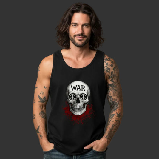 Classic Tanktop aus der Toripros PEACE Kollektion – WAR is DEATH Design in Schwarz, stylisches Statement für Frieden, Stärke und Nachhaltigkeit