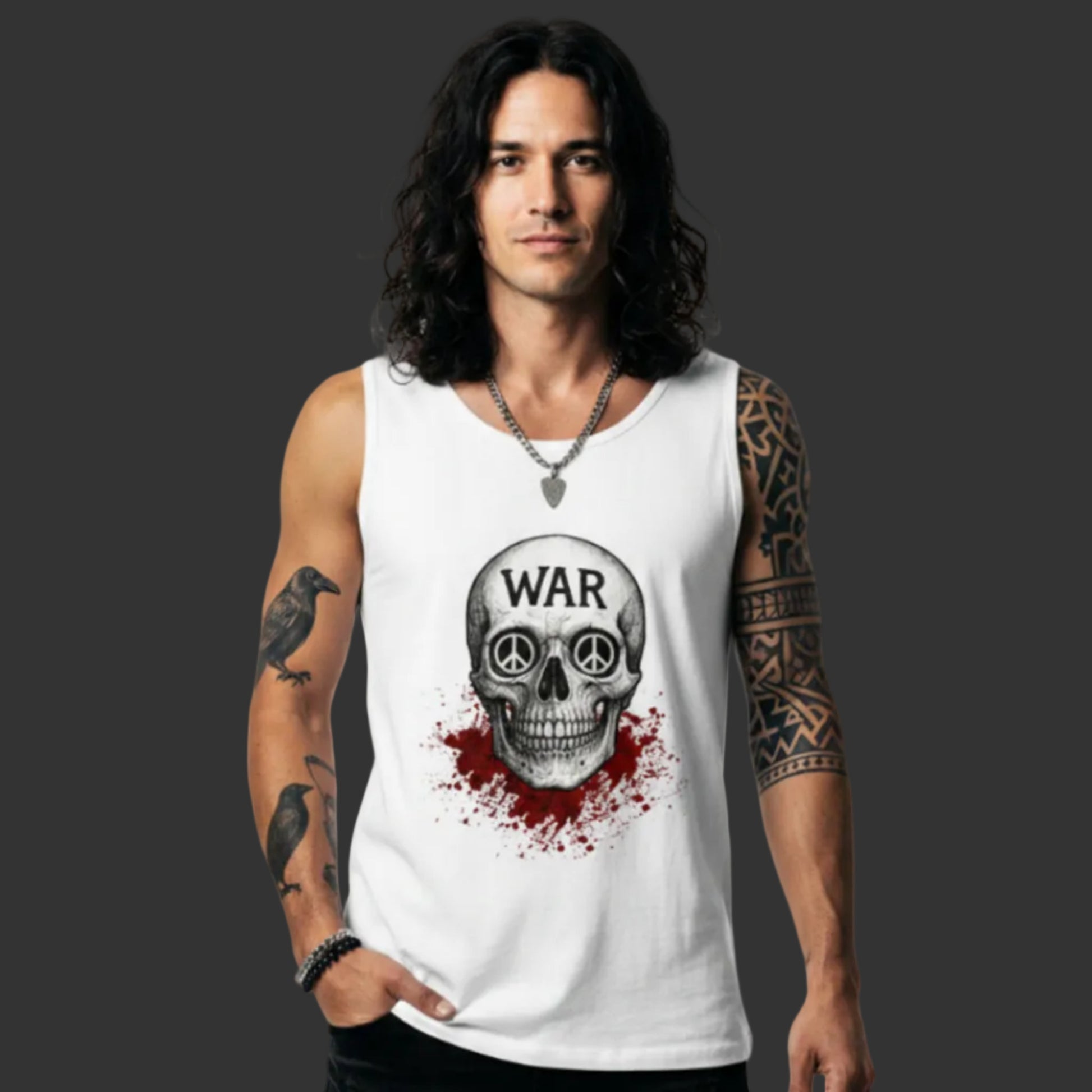 Classic Tanktop aus der Toripros PEACE Kollektion – WAR is DEATH Design in Weiß, nachhaltiges Statement für Frieden und minimalistischen Stil