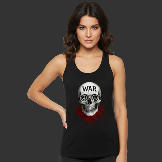Damen Tanktop aus der Toripros PEACE Kollektion – WAR is DEATH Design in Schwarz, stylisches Statement für Frieden und nachhaltigen Ausdruck