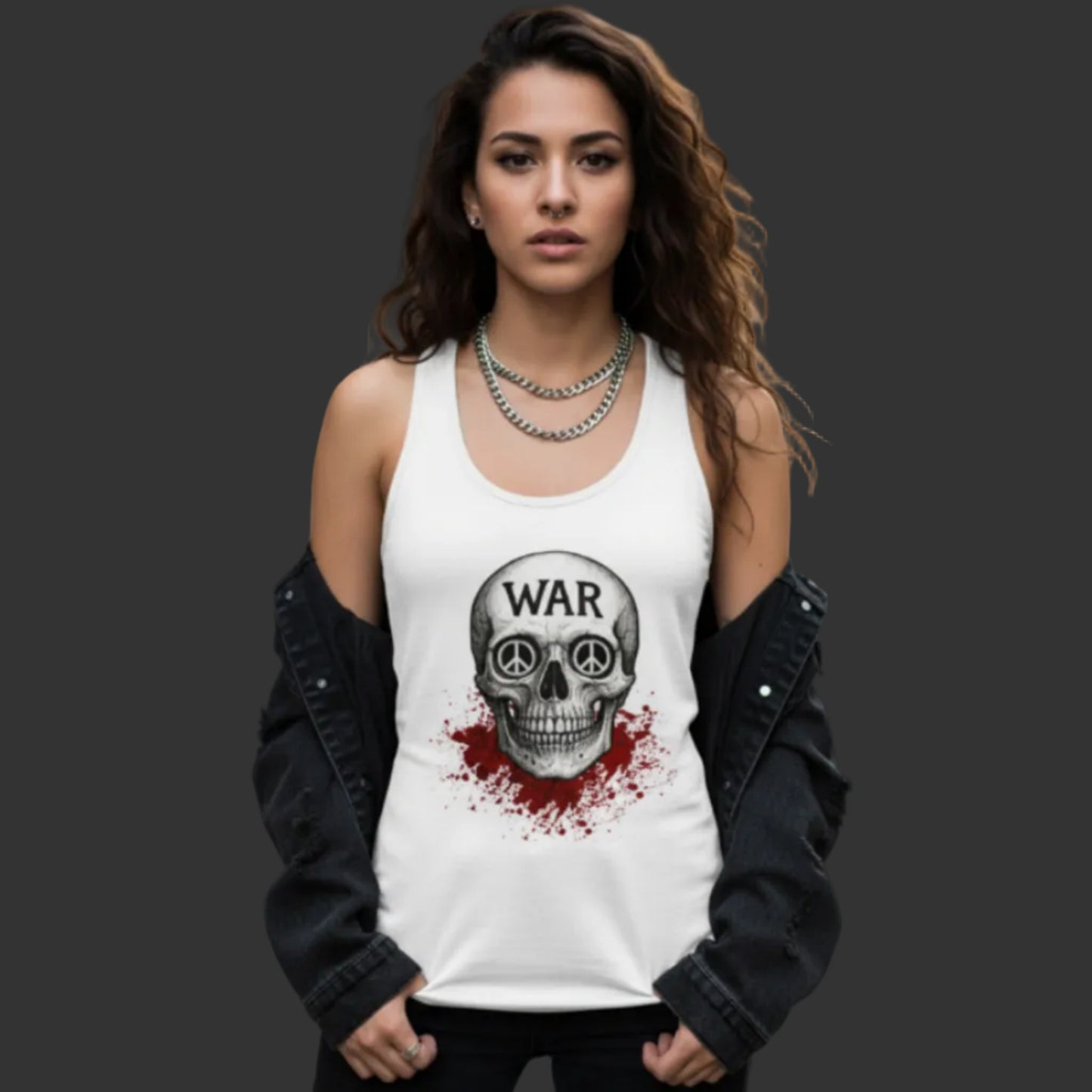 Damen Tanktop aus der Toripros PEACE Kollektion – WAR is DEATH Design in Weiß, nachhaltiges Statement-Piece für Frieden und bewusste Mode