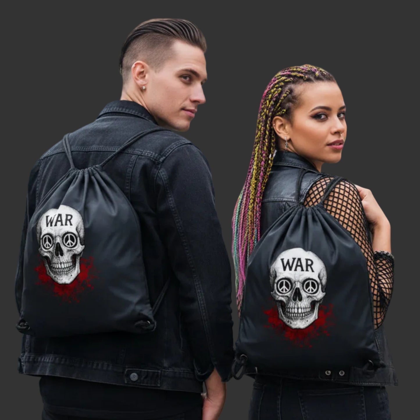 Gym Bag aus der Toripros PEACE Kollektion – WAR is DEATH in Schwarz, nachhaltiges Statement-Piece für Frieden und Stil