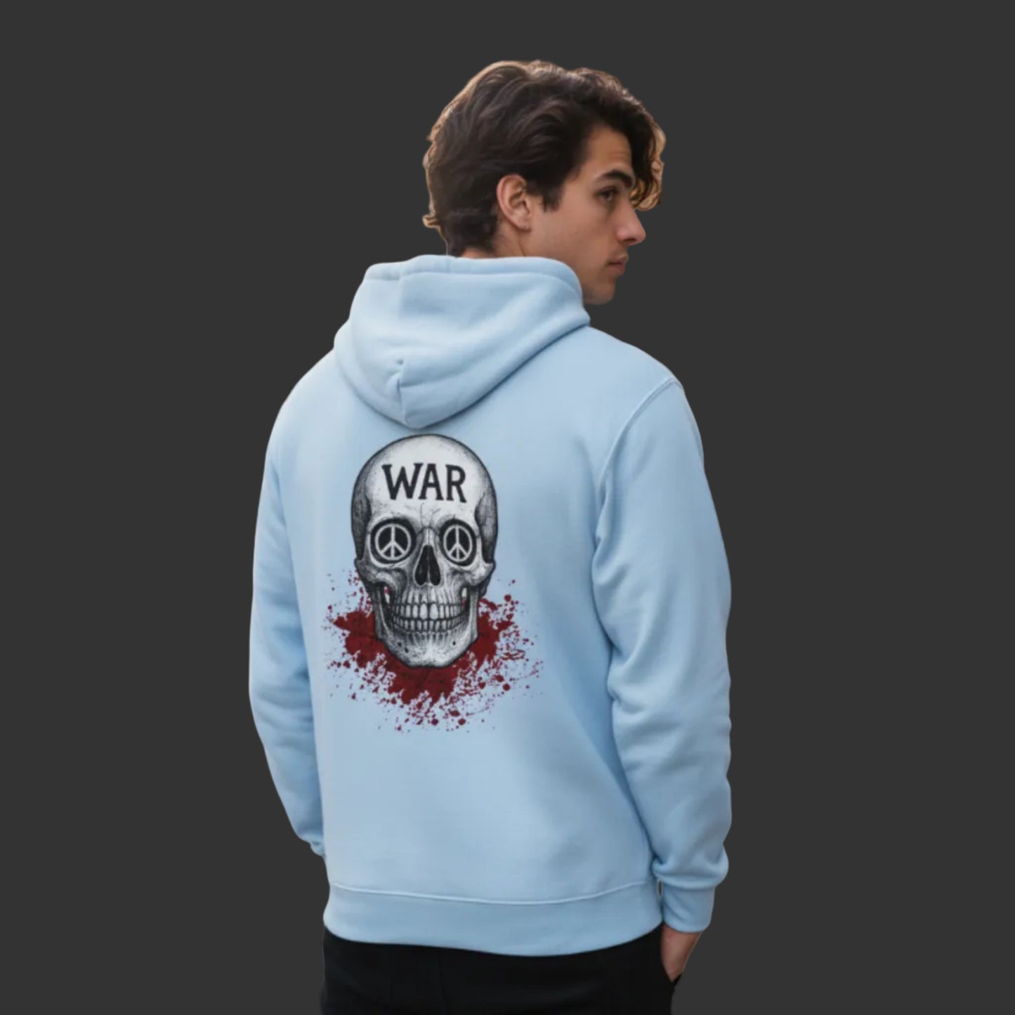 Premium Hoodie aus der Toripros PEACE Kollektion – WAR is DEATH Design in Babyblau, modernes Statement für Frieden, Leichtigkeit und Stil