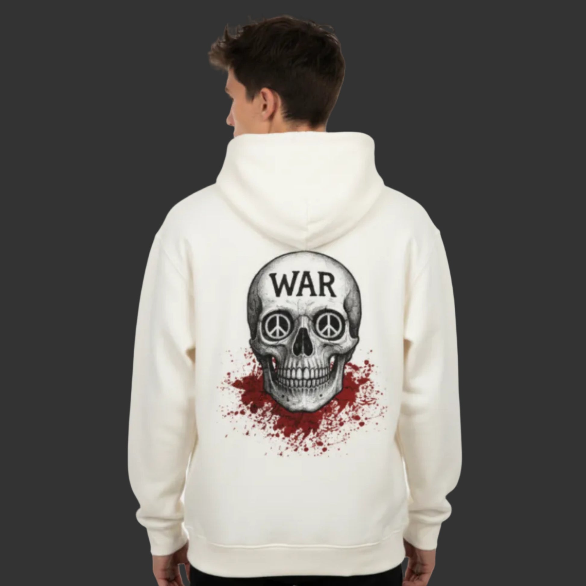 Premium Hoodie aus der Toripros PEACE Kollektion – WAR is DEATH Design in Beige, zeitloses Statement für Frieden und bewusste Ästhetik