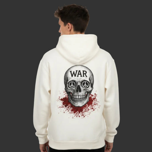 Premium Hoodie aus der Toripros PEACE Kollektion – WAR is DEATH Design in Beige, zeitloses Statement für Frieden und bewusste Ästhetik