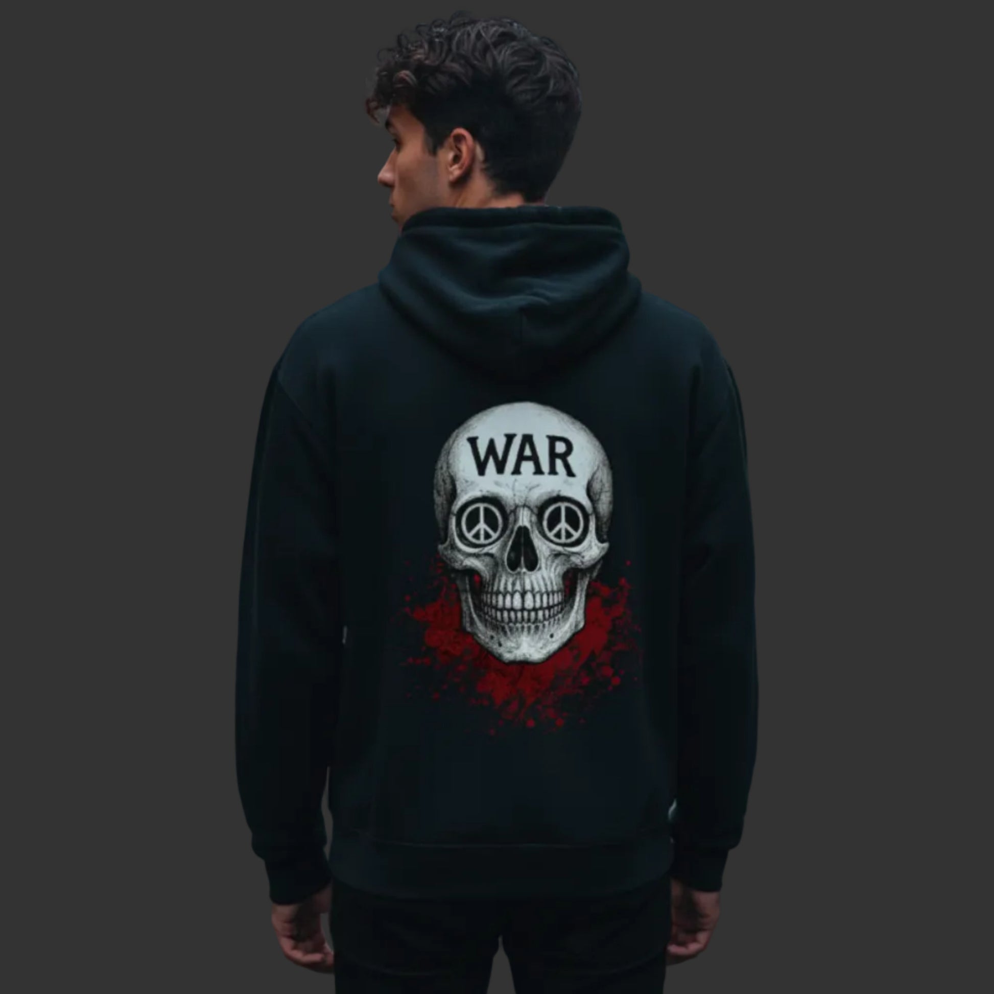 Premium Hoodie aus der Toripros PEACE Kollektion – WAR is DEATH Design in Schwarz, stylisches Statement-Piece für Frieden und nachhaltige Streetwear