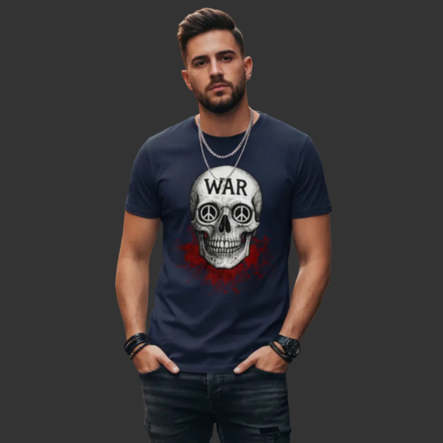 Premium T-Shirt aus der Toripros PEACE Kollektion – WAR is DEATH Design HigherBlanks in French Navy, stilvolles Fashion-Statement für Frieden und Bewusstsein