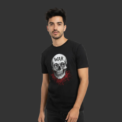Premium T-Shirt aus der Toripros PEACE Kollektion – WAR is DEATH Design HigherBlanks in Schwarz, nachhaltiges Statement für Frieden und achtsamen Stil