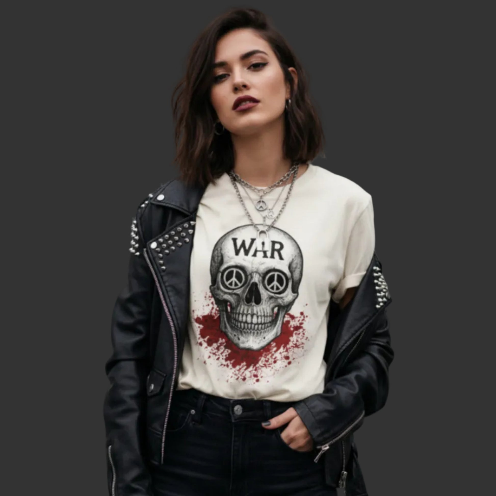 Premium Organic Shirt für Damen aus der Toripros PEACE Kollektion – WAR is DEATH Design in Natural, umweltbewusstes Statement-Piece aus Bio-Baumwolle