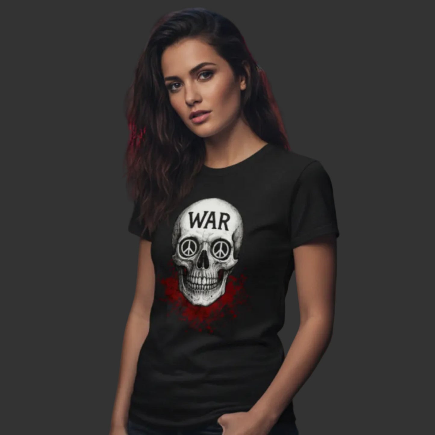 Premium Organic Shirt für Damen aus der Toripros PEACE Kollektion – WAR is DEATH Design in Schwarz, stilvolles Statement für Frieden und Nachhaltigkeit