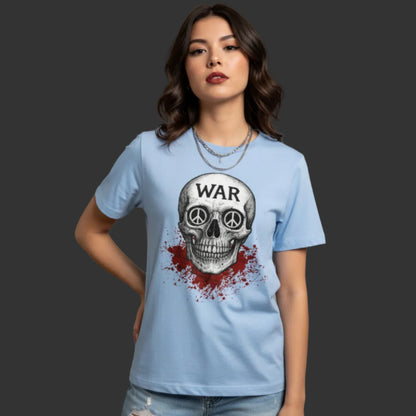 Premium Organic Shirt für Damen aus der Toripros PEACE Kollektion – WAR is DEATH Design in sky blueu, friedliches Statement für Leichtigkeit und Stil