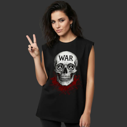 Ärmelloses Oversized T-Shirt aus der Toripros PEACE Kollektion – WAR is DEATH Design in Schwarz, starkes Statement-Piece für Frieden und Nachhaltigkeit