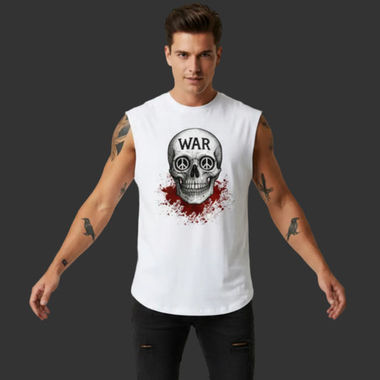 Ärmelloses Oversized T-Shirt aus der Toripros PEACE Kollektion – WAR is DEATH Design in Weiß, Statement für Frieden und bewusste Mode