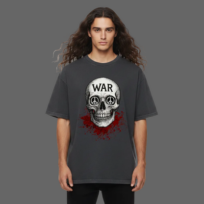 Oversized Shirt aus der Toripros PEACE Kollektion – WAR is DEATH Design VACANCY in washed black, Statement für Frieden und Bewusstsein.
