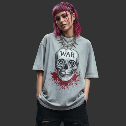 Oversized Shirt aus der Toripros PEACE Kollektion – WAR is DEATH Design VACANCY in washed_grey, Statement für Frieden und Bewusstsein