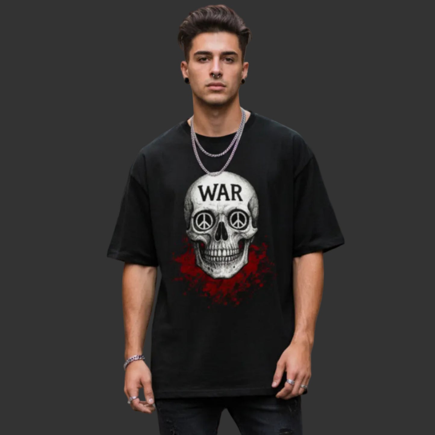 Oversized Shirt aus der Toripros PEACE Kollektion – WAR is DEATH Design VACANCY in schwarz, Statement für Frieden und Bewusstsein
