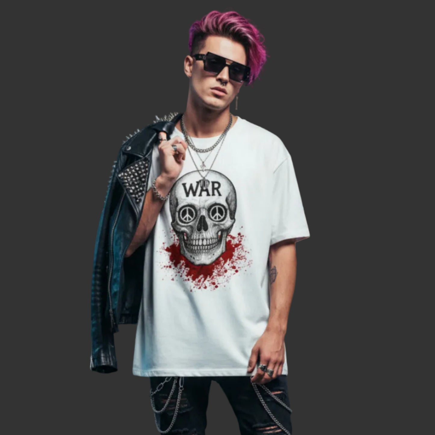 Oversized Shirt aus der Toripros PEACE Kollektion – WAR is DEATH Design VACANCY in [weiß], minimalistisches Statement für Frieden und Bewusstsein