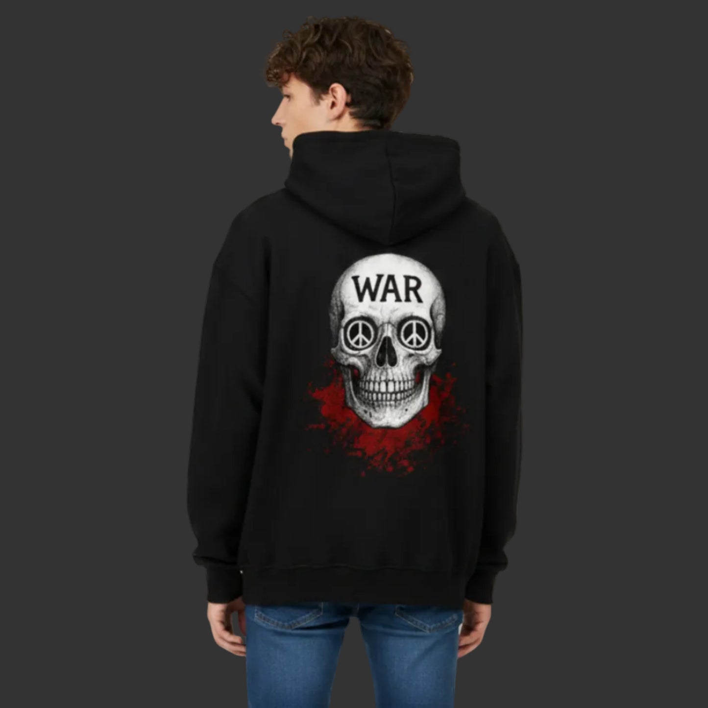 Oversized Zipper Hoodie aus der Toripros PEACE Kollektion – WAR is DEATH Design VACANCY in Schwarz, stylisches Statement-Piece für Frieden und Nachhaltigkeit