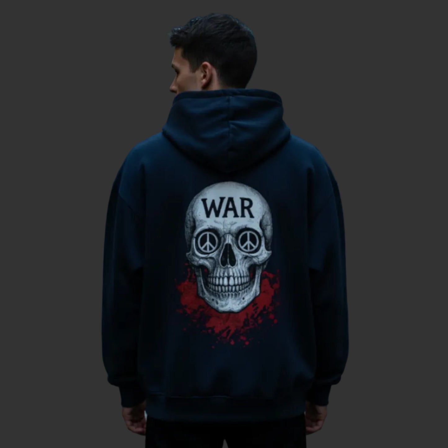 Oversized Zipper Hoodie aus der Toripros PEACE Kollektion – WAR is DEATH Design VACANCY in french navy , nachhaltiges Statement für Frieden und minimalistischen Stil