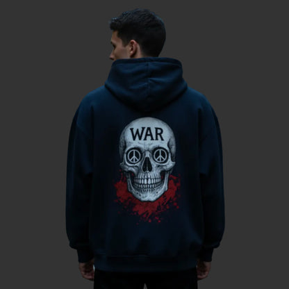 Oversized Zipper Hoodie aus der Toripros PEACE Kollektion – WAR is DEATH Design VACANCY in french navy , nachhaltiges Statement für Frieden und minimalistischen Stil