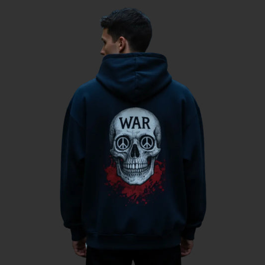 Oversized Zipper Hoodie aus der Toripros PEACE Kollektion – WAR is DEATH Design VACANCY in french navy , nachhaltiges Statement für Frieden und minimalistischen Stil