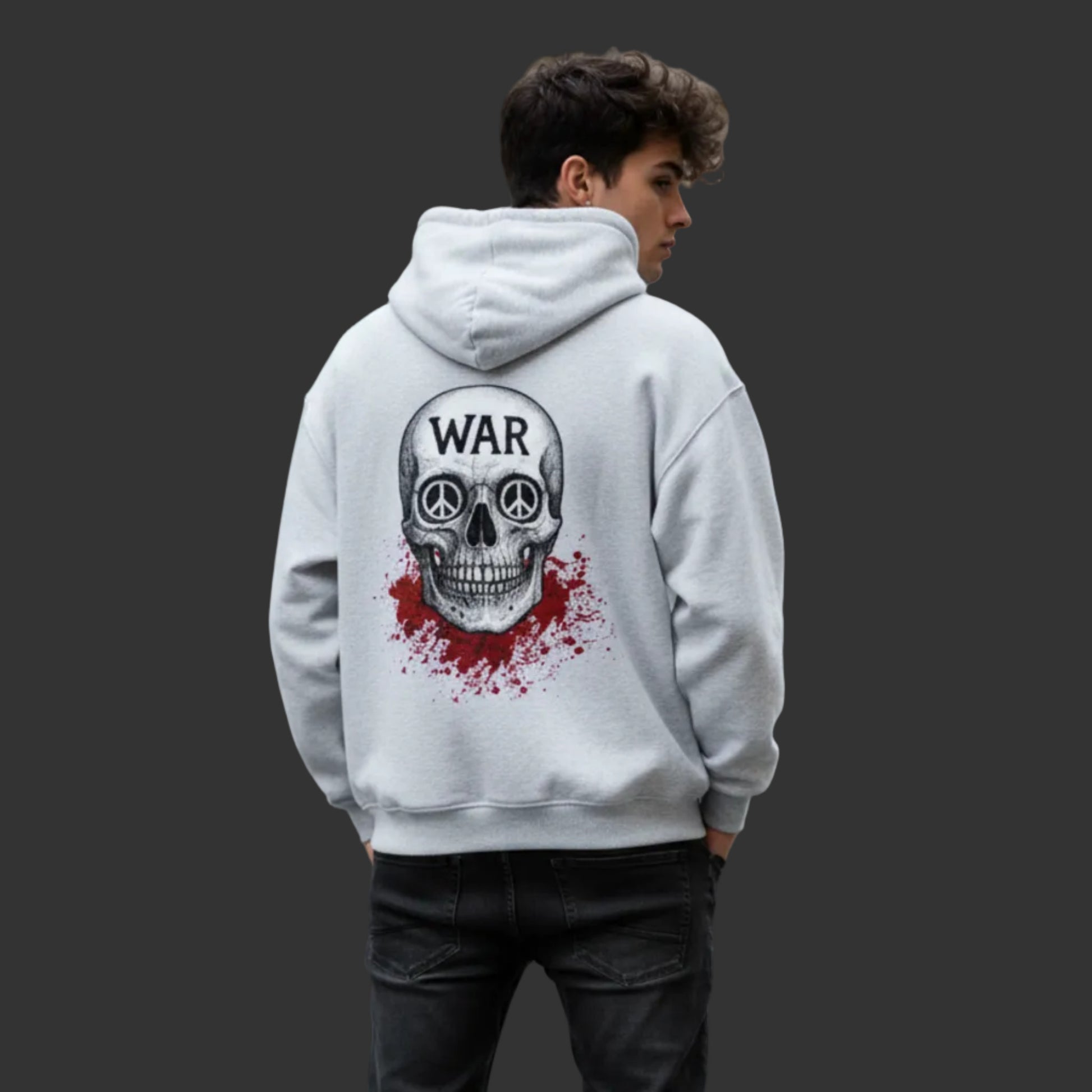 Oversized Zipper Hoodie aus der Toripros PEACE Kollektion – WAR is DEATH Design VACANCY in heather grey, moderner Look mit friedlicher Botschaft und nachhaltigem Charakter